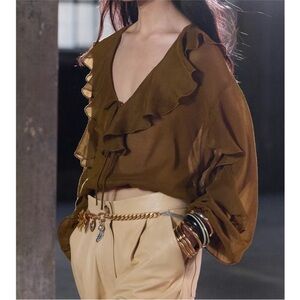 Zara RUFFLED FLOWY BLOUSE